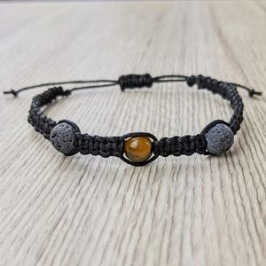 Tigers Eye 8mm Lava Bead Handmade Bracelet